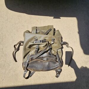 Vintage Swiss Army Mountain Backpack Rucksack Leather Bottom & Straps